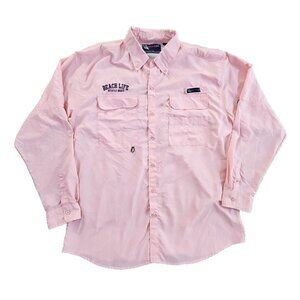 Spicy Tuna Fishing Shirt Mens XL Vented Outdoor Myrtle Beach Logo Nylon Pink EUC